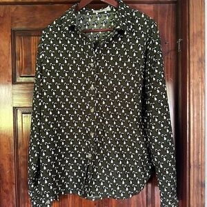 Green Floral Button-Up Shirt with Mushrooms 🍄